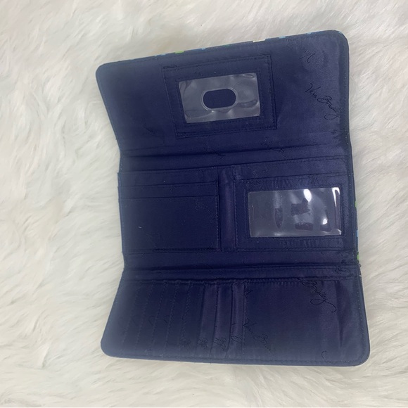 Vera Bradley Ink Spots Navy Blue Green Trifold Wallet - Picture 3 of 5